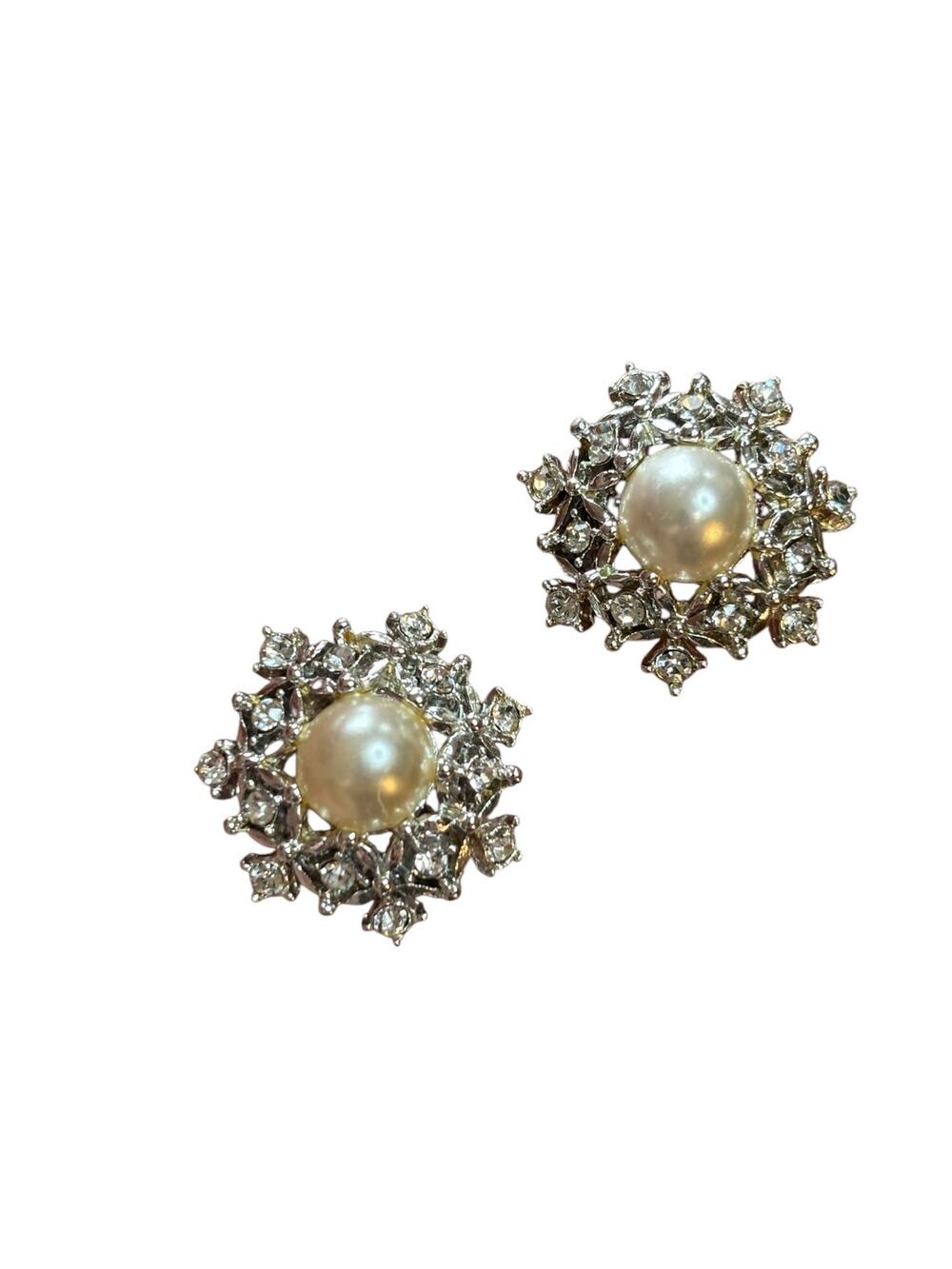 Sarah Coventry Vintage Brooch Set Faux Pearl Rhinestone Silver Tone 1960s Pair